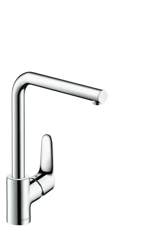 Einhebel-Küchenmischer in Chrom von Hansgrohe mit hohem Auslauf und seitlichem Griff zur einfachen Steuerung von Wasser und Temperatur.